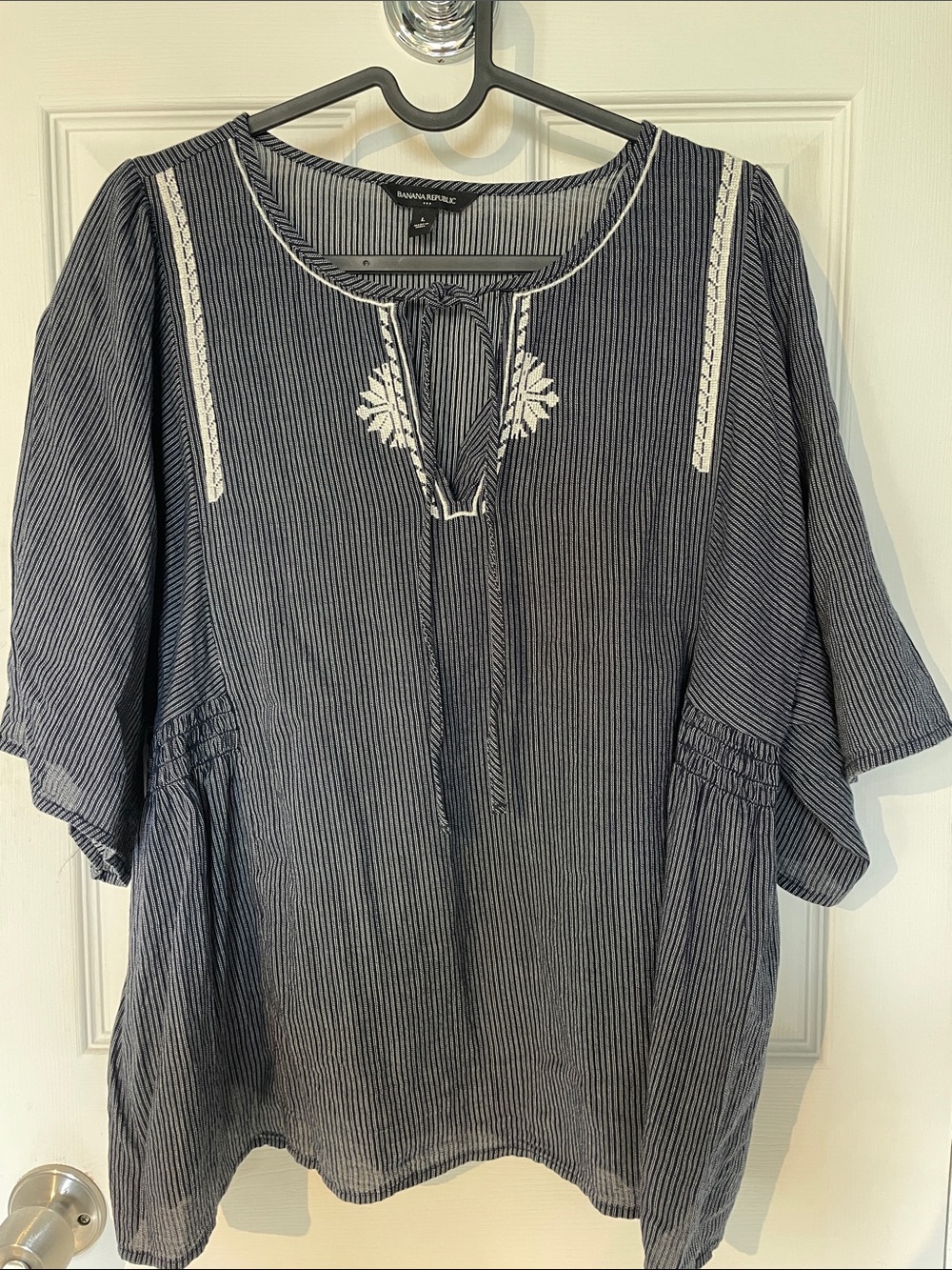 Banana Republic Navy & White Striped Embroidered Tunic
